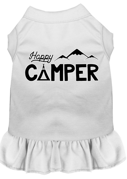 Happy Camper Screen Print Dog Dress White Med